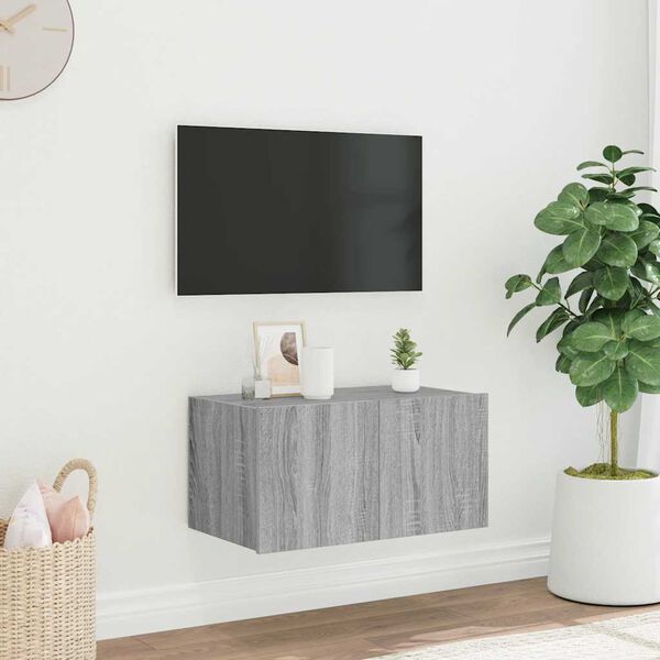 vidaXL TV skapītis ar LED lampiņām, pelēka ozola krāsa, 60x35x31 cm