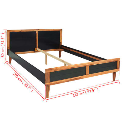 vidaXL gultas rāmis, melns, akācijas masīvkoks, 140x200 cm