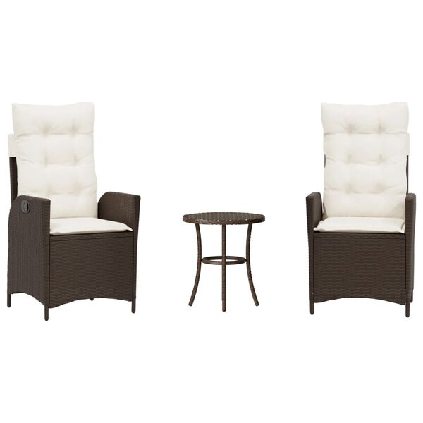 vidaXL 3-daļīgs bistro mēbeļu komplekts, matrači, brūna PE rotangpalma