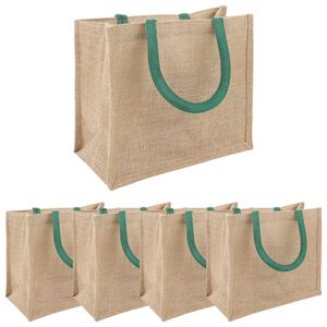 vidaXL Džutas somas 5 Dabiska un zaļa 26 x 22 x 14 cm 100% Tossa džuta