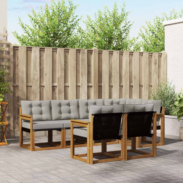 vidaXL Āra dīvānu komplekts ar spilvenu 7 pcs Dabīgs un gai&scaron;i pelēks