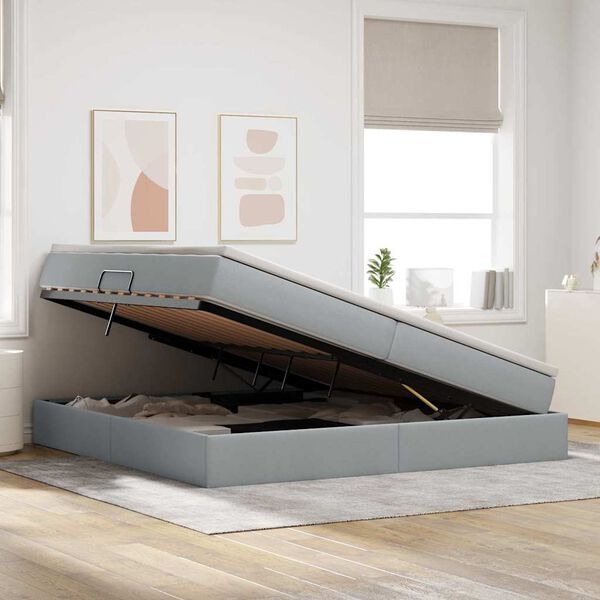 vidaXL Gulta ar uzglabā&scaron;anas vietu un matraci Gai&scaron;i pelēks Poliesters