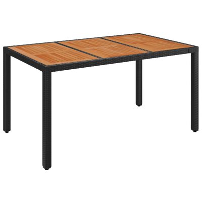 vidaXL dārza galds, koka virsma, melns, 150x90x75 cm, PE rotangpalma
