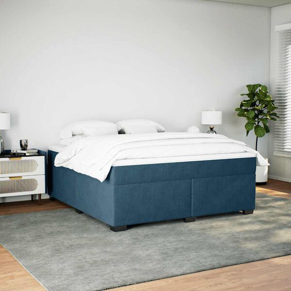 vidaXL atsperu gulta ar matraci, tum&scaron;i zils samts, 180x200 cm