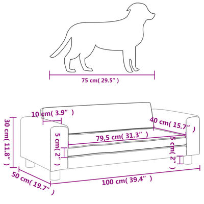 vidaXL suņa gulta ar pagarinājumu, krēmkrāsas, 100x50x30 cm, samts