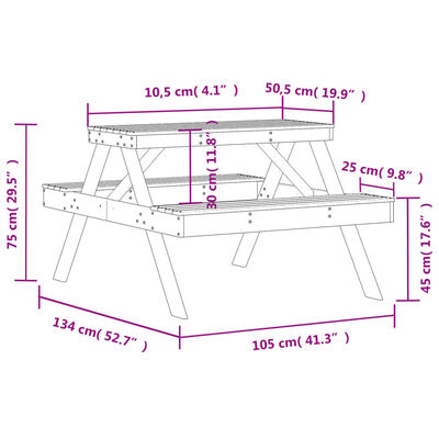 vidaXL virtuves galds, vaska brūnas, 105x134x75 cm, priedes masīvkoks