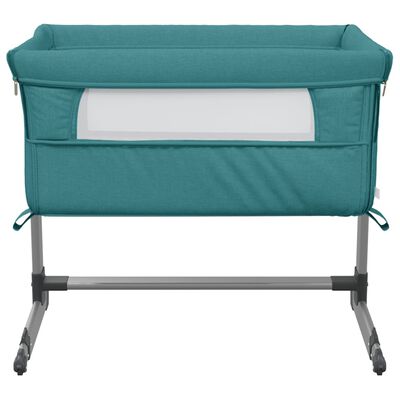 vidaXL bērnu gultiņa ar matraci, zaļš lina audums