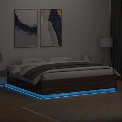vidaXL gultas rāmis ar LED, brūns, 180x200 cm, inženierijas koks