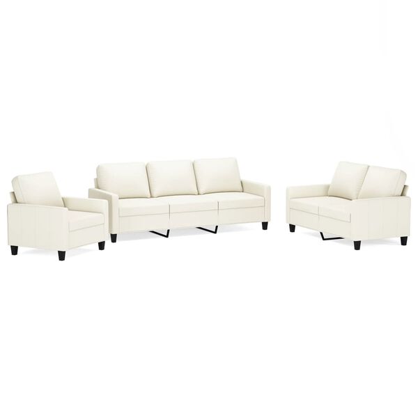vidaXL trīsdaļīgs dīvānu komplekts, spilveni, krēmkrāsas mākslīgā āda