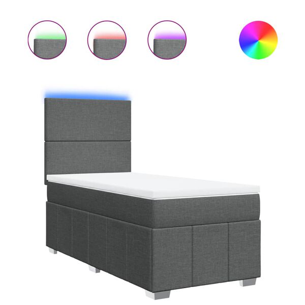 vidaXL atsperu gulta ar matraci, tum&scaron;i pelēka, 90x190 cm, audums