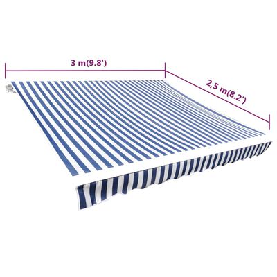 vidaXL markīzes jumts, zils ar baltu, 3 x 2,5 m, (rāmis nav iekļauts)