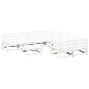 vidaXL 9-daļīgs dārza dīvānu komplekts, priedes masīvkoks, balts