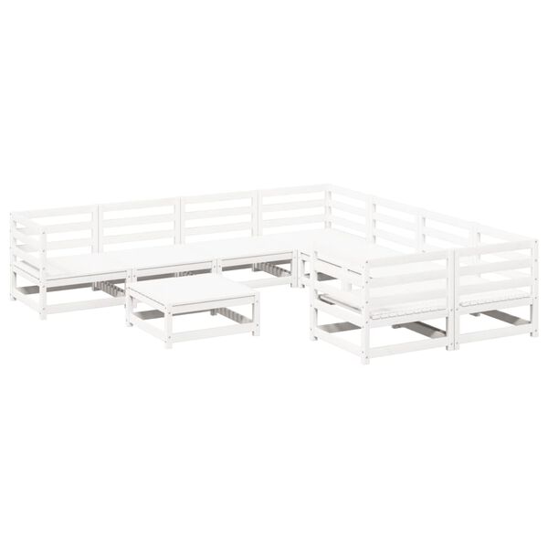 vidaXL 9-daļīgs dārza dīvānu komplekts, priedes masīvkoks, balts