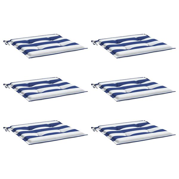 vidaXL spilveni, 6 gab., zilas un baltas svītras, 40x40x4 cm, audums