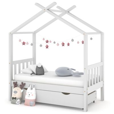 vidaXL bērnu gultas rāmis ar atvilktni, balts, priedes koks, 70x140 cm