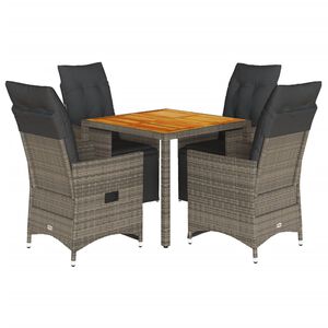 vidaXL 5-daļīgs bistro mēbeļu komplekts, matrači, pelēks PE