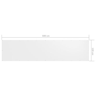 vidaXL balkona aizslietnis, 120x500 cm, balts audums