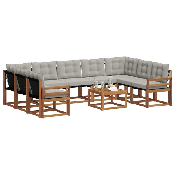 vidaXL Āra dīvānu komplekts ar spilvenu 10 pcs Dabīgs un gai&scaron;i pelēks