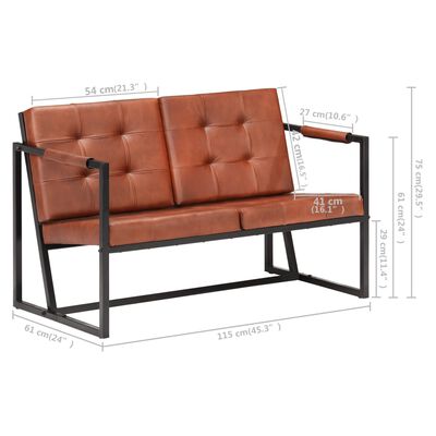 vidaXL divvietīgs dīvāns, brūna dabīgā kazas āda