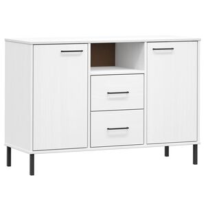 vidaXL kumode ar metāla kājām OSLO, balta, 113x40x77 cm, masīvkoks