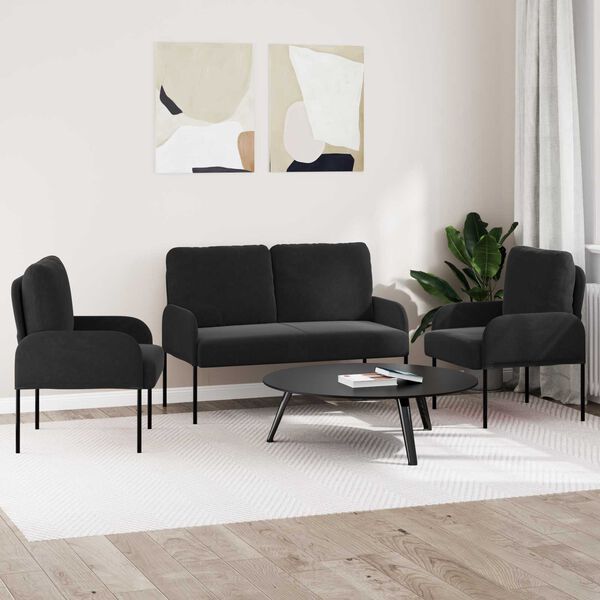 vidaXL Dīvāna komplekti 3 pcs Melna 115 x 56 x 80 cm Saplāksnis