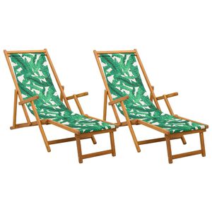vidaXL Saliekamais sauļo&scaron;anās krēsls 2 pcs 3 Pozīcija Lapu raksts