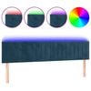 vidaXL gultas galvgalis ar LED, 160x5x78/88 cm, tum&scaron;i zils samts