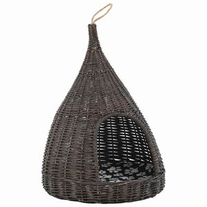 vidaXL kaķu māja ar spilvenu, 40x60 cm, pelēka, vītols, vigvama forma