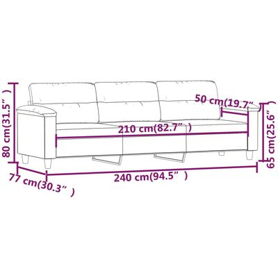 vidaXL trīsvietīgs dīvāns, 210 cm, tumši pelēks mikrošķiedras audums