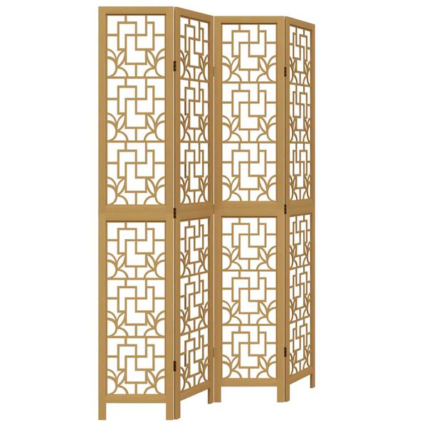 vidaXL 4-paneļu istabas aizslietnis, brūns, paulonijas masīvkoks