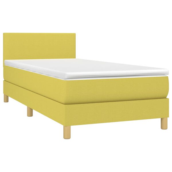 vidaXL atsperu gulta ar matraci, LED, zaļ&scaron; audums, 100x200 cm