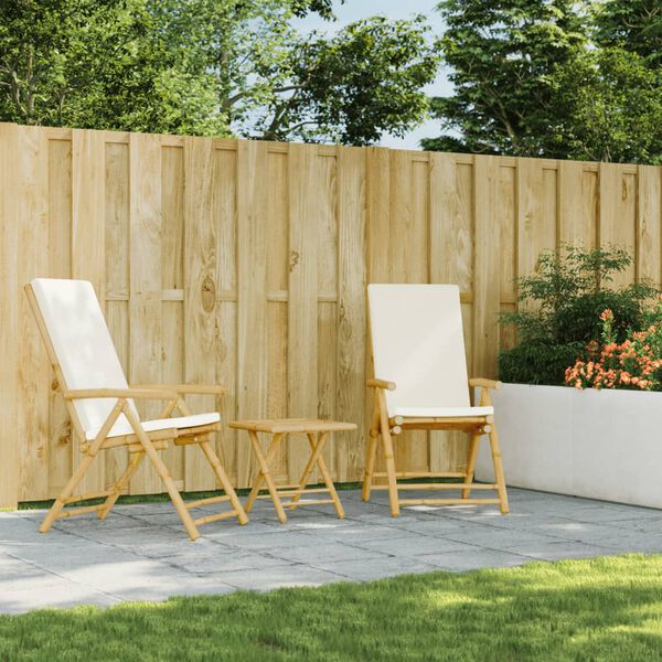 vidaXL saliekami dārza krēsli ar matračiem, 2 gab., bambuss