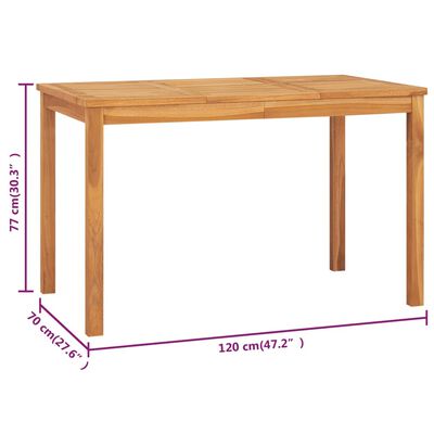vidaXL dārza galds, 120x70x77 cm, masīvs tīkkoks