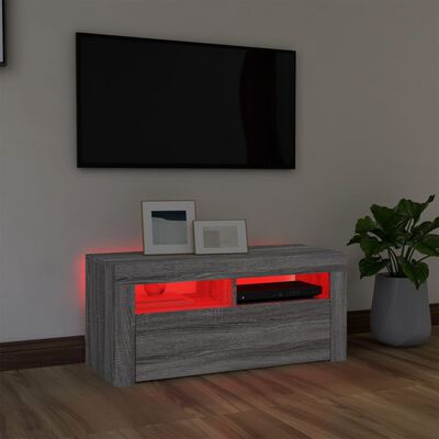 vidaXL TV skapītis ar LED lampiņām, pelēka ozolkoka krāsa, 90x35x40 cm