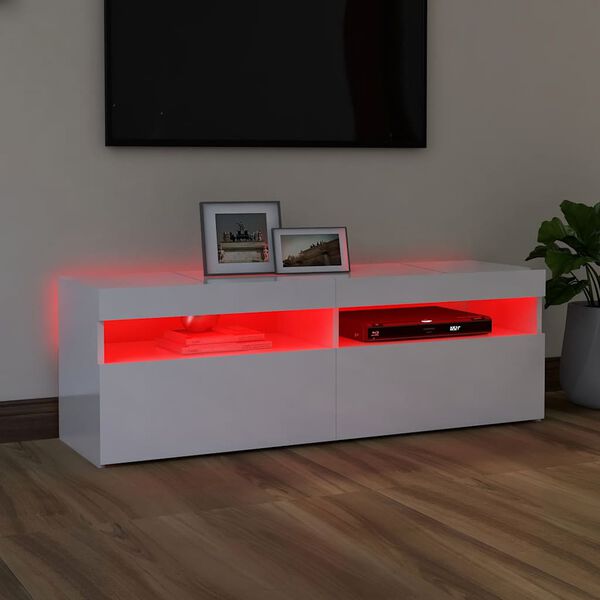vidaXL TV galdiņ&scaron; ar LED lampiņām, 120x35x40 cm, spīdīgi balts