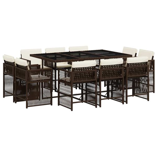 vidaXL 11-daļīgs dārza mēbeļu komplekts, matrači, brūna PE rotangpalma