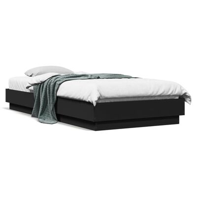 vidaXL gultas rāmis ar LED, melns, 90x200 cm