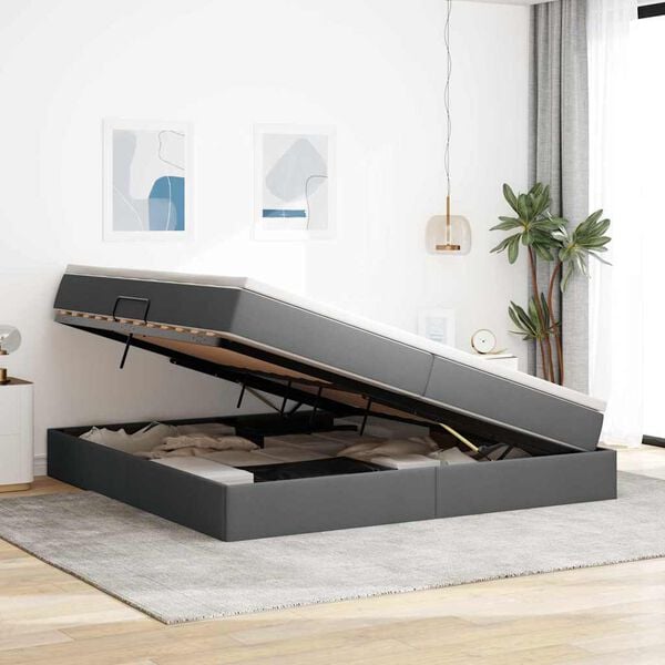 vidaXL Gulta ar uzglabā&scaron;anas vietu un matraci Tum&scaron;i pelēks Poliesters