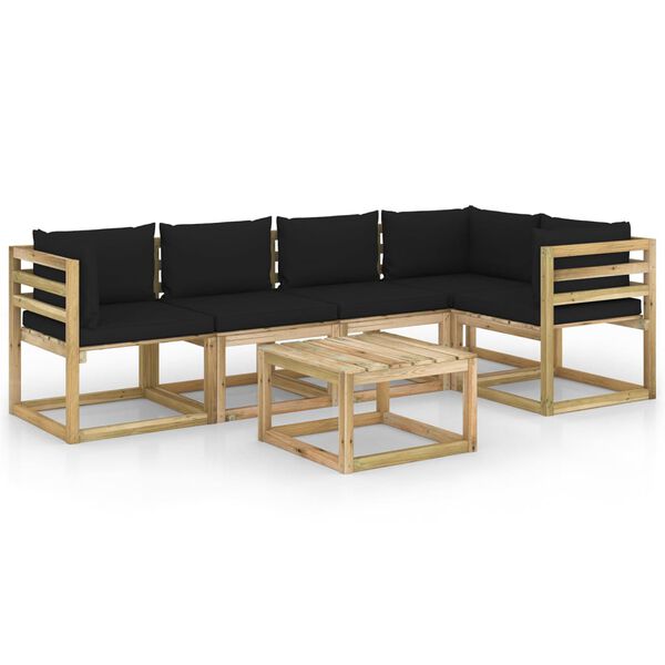 vidaXL 6-daļīgs dārza mēbeļu komplekts ar matračiem, priedes koks