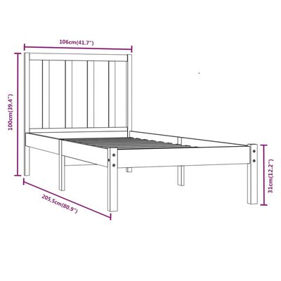 vidaXL gultas rāmis, priedes masīvkoks, 100x200 cm