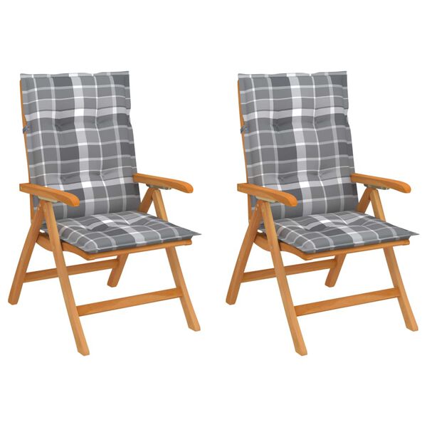 vidaXL dārza krēsli, 2 gab., matrači ar četrstūriem, masīvs tīkkoks
