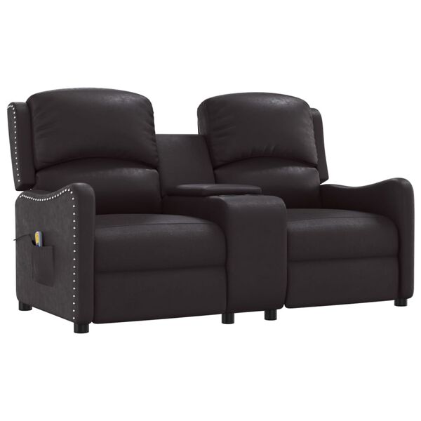 vidaXL divvietīgs masāžas krēsls ar glāžu turētāju, melna mākslīgā āda