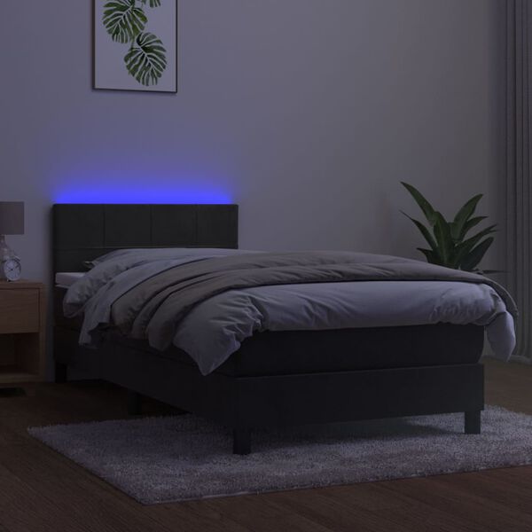 vidaXL atsperu gulta ar matraci, LED, tum&scaron;i pelēks samts, 80x200 cm