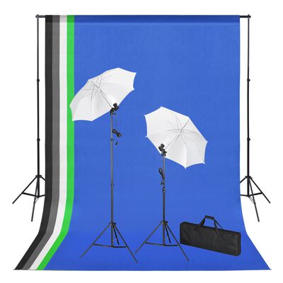 vidaXL fotostudijas komplekts – foni, lampas un lietussargi
