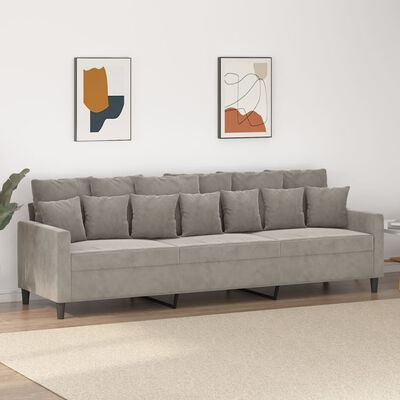 vidaXL trīsvietīgs dīvāns, gaiši pelēks, 210 cm, samts