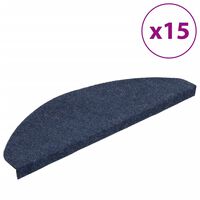 vidaXL kāpņu paklāji, 15 gab., pašlīmējoši, 65x22,5x3,5 cm, zili