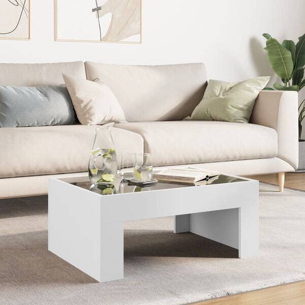 vidaXL kafijas galdiņ&scaron; ar LED, balts, 70x50x30 cm