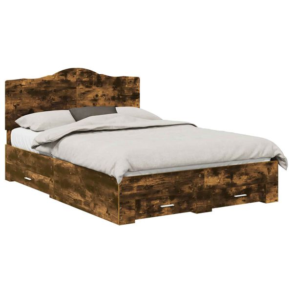 vidaXL Gultas rāmis Dūmaka ozols 140 x 190 cm Inženierijas koks