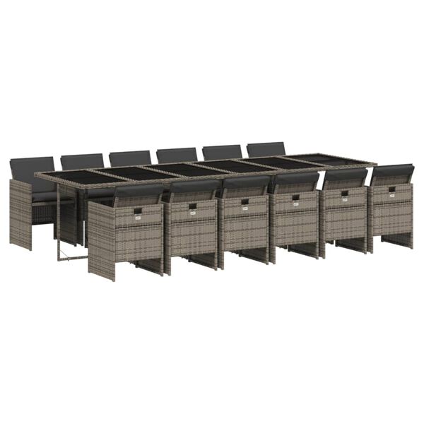 vidaXL 13-daļīgs dārza mēbeļu komplekts ar matračiem, pelēks PE