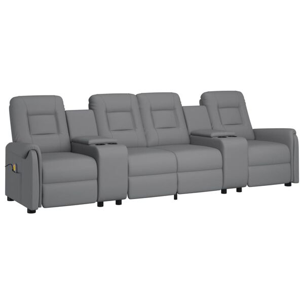 vidaXL četrvietīgs masāžas krēsls ar glāžu turētāju, pelēks